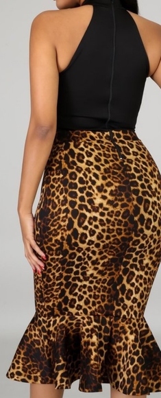 💥Black Top Leopard Bottom Mermaid Dress - Picture 3 of 7